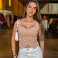 Regata Corset Luxo Em Renda Com Bojo